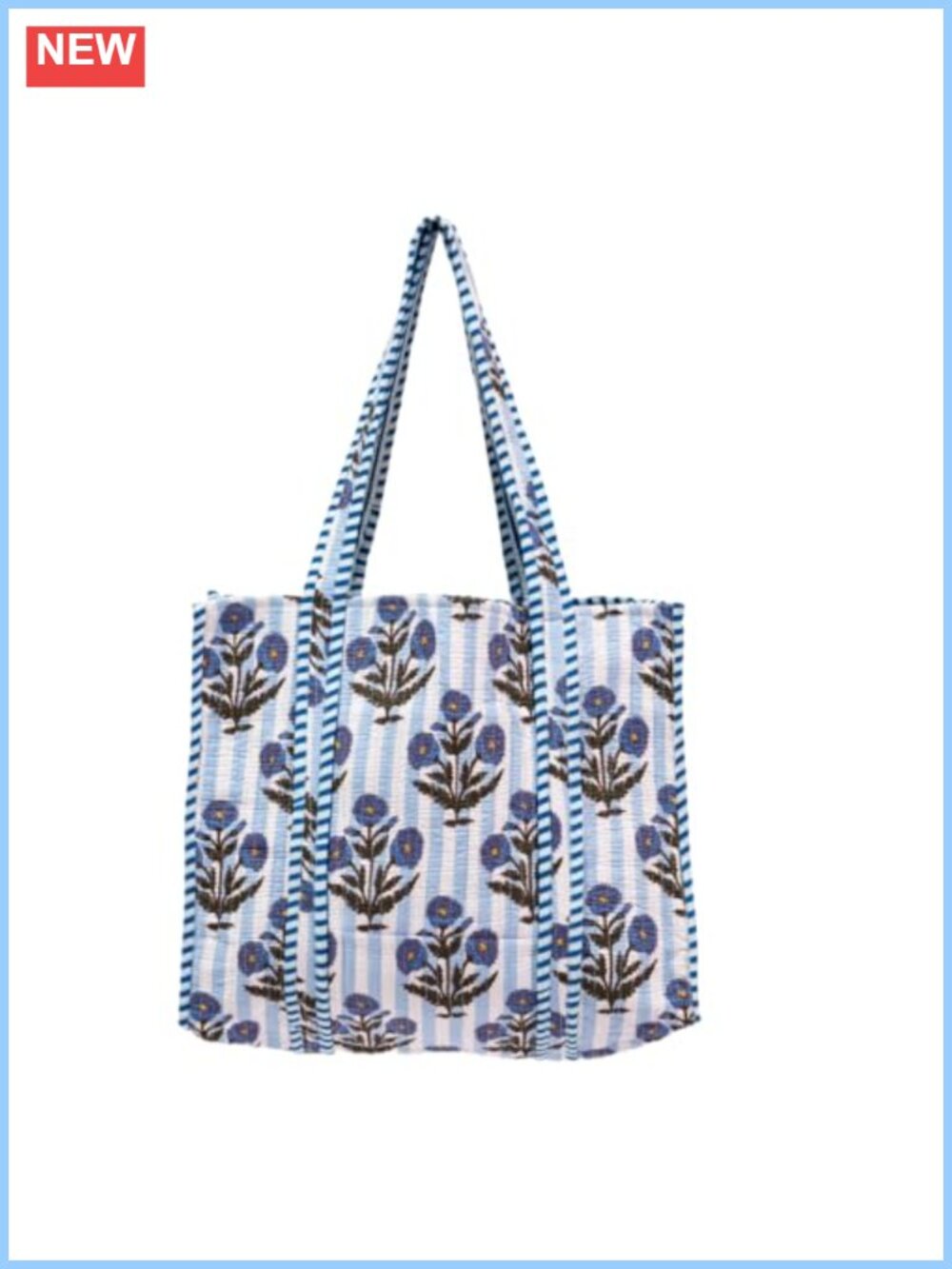 Large Quilted Cotton Tote Bag Handmade Screen-Print Floral Shoulder Bag